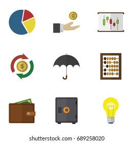 Flat Icon Incoming Set Of Hand With Coin, Interchange, Parasol Vector Objects. Also Includes Calculator, Diagram, Abacus Elements.