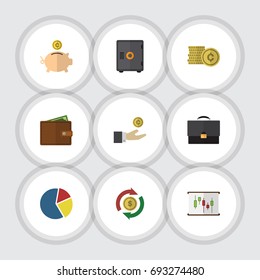 Flat Icon Incoming Set Of Hand With Coin, Portfolio, Interchange Vector Objects. Also Includes Cash, Portfolio, Bar Elements.