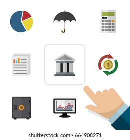 Flat Icon Incoming Set Of Interchange, Chart, Strongbox And Other Vector Objects. Also Includes Umbrella, Monitor, Parasol Elements.