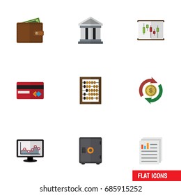 Flat Icon Incoming Set Of Interchange, Chart, Bank And Other Vector Objects. Also Includes File, Counter, Billfold Elements.