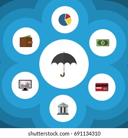 Flat Icon Incoming Set Of Parasol, Payment, Billfold And Other Vector Objects. Also Includes Credit, Money, Pie Elements.