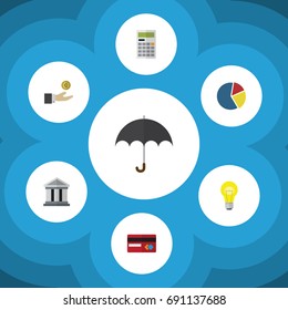 Flat Icon Incoming Set Of Parasol, Graph, Payment And Other Vector Objects. Also Includes Credit, Building, Finance Elements.