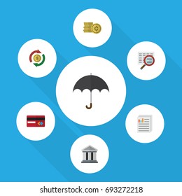 Flat Icon Incoming Set Of Parasol, Cash, Interchange And Other Vector Objects. Also Includes Swap, Architecture, Beach Elements.