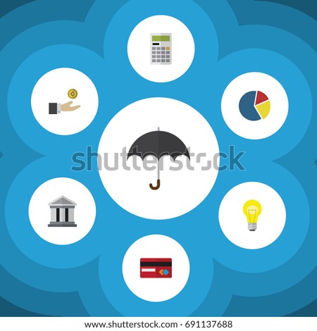 Flat Icon Incoming Set Of Parasol, Graph, Payment And Other Vector Objects. Also Includes Credit, Building, Finance Elements.
