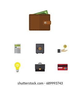 Flat Icon Incoming Set Of Payment, Portfolio, Hand With Coin Vector Objects. Also Includes Coin, Strongbox, Card Elements.
