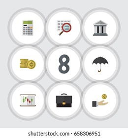 Flat Icon Incoming Set Of Portfolio, Diagram, Scan And Other Vector Objects. Also Includes Coin, Diplomat, Calculate Elements.