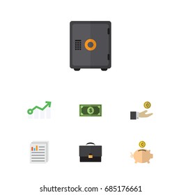Flat Icon Incoming Set Of Portfolio, Strongbox, Growth And Other Vector Objects. Also Includes Briefcase, Growth, Money Elements.