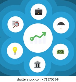 Flat Icon Incoming Set Of Portfolio, Bubl, Bank And Other Vector Objects. Also Includes Bank, Diagram, Umbrella Elements.