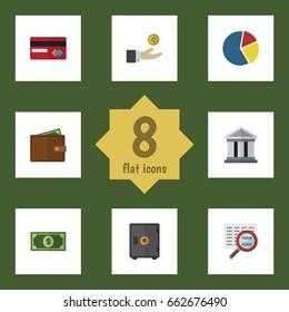 Flat Icon Incoming Set Of Scan, Payment, Billfold And Other Vector Objects. Also Includes Strongbox, Architecture, Safe Elements.
