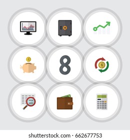 Flat Icon Incoming Set Of Scan, Interchange, Calculate And Other Vector Objects. Also Includes Calculator, Pocketbook, Finance Elements.