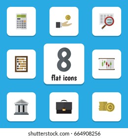 Flat Icon Incoming Set Of Scan, Calculate, Hand With Coin Vector Objects. Also Includes Briefcase, Bank, Magnifier Elements.