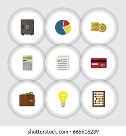 Flat Icon Incoming Set Of Strongbox, Calculate, Counter And Other Vector Objects. Also Includes Shiner, Pocketbook, Safe Elements.