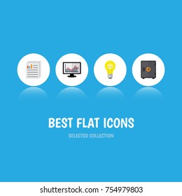 Flat Icon Incoming Set Of Strongbox, Bubl, Document And Other Vector Objects. Also Includes Light, Strongbox, Chart Elements.