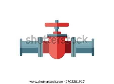 Flat icon of an industrial pipe valve or stopcock with a red handle