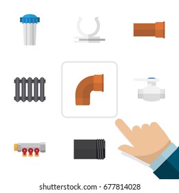 Flat Icon Industry Set Of Cast, Tube, Conduit And Other Vector Objects. Also Includes Plumbing, Water, Thermostat Elements.