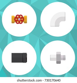 Flat Icon Industry Set Of Connector, Tube, Pump Valve And Other Vector Objects. Also Includes Pipe, Drain, Flange Elements.