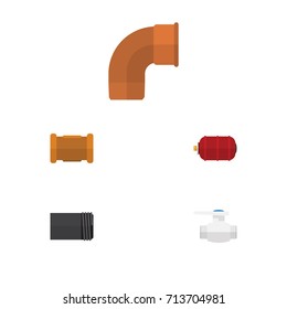 Flat Icon Industry Set Of Container, Iron, Pipe And Other Vector Objects. Also Includes Pump, Tank, Valve Elements.