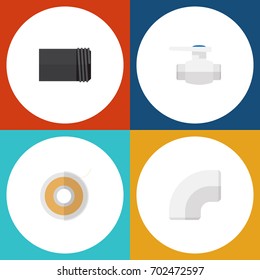 Flat Icon Industry Set Of Flange, Roll, Tube And Other Vector Objects. Also Includes Water, Tube, Pump Elements.