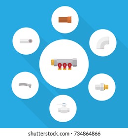Flat Icon Industry Set Of Flange, Cast, Drain And Other Vector Objects. Also Includes Iron, Controller, Pump Elements.
