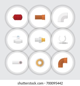 Flat Icon Industry Set Of Plastic, Conduit, Roll And Other Vector Objects. Also Includes Drain, Water, Container Elements.