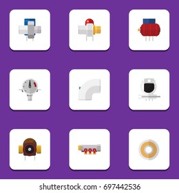 Flat Icon Industry Set Of Pressure, Industry, Container And Other Vector Objects. Also Includes Teflon, Water, Controller Elements.