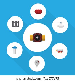 Flat Icon Industry Set Of Pressure, Heater, Tap And Other Vector Objects. Also Includes Heater, Pressure, Container Elements.