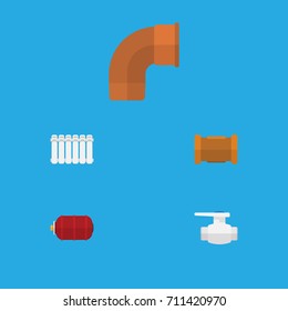Flat Icon Industry Set Of Radiator, Container, Iron And Other Vector Objects. Also Includes Flange, Tank, Heater Elements.