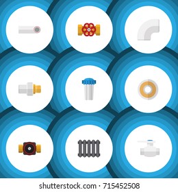 Flat Icon Industry Set Of Roll, Pump Valve, Tap And Other Vector Objects. Also Includes Valve, Water, Connector Elements.