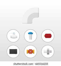 Flat Icon Industry Set Of Tube, Flange, Connector And Other Vector Objects. Also Includes Pump, Pipe, Tube Elements.