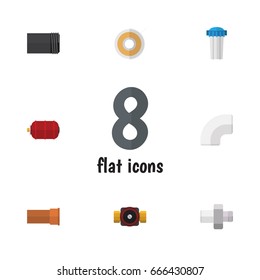 Flat Icon Industry Set Of Tube, Plastic, Roll And Other Vector Objects. Also Includes Pipe, Teflon, Industry Elements.