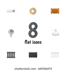 Flat Icon Industry Set Of Tube, Heater, Radiator And Other Vector Objects. Also Includes Pressure, Teflon, Drain Elements.