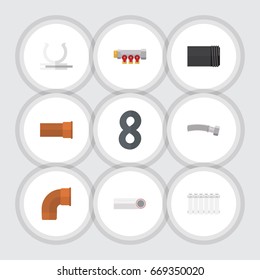 Flat Icon Industry Set Of Tube, Iron, Cast And Other Vector Objects. Also Includes Tube, Plumbing, Plastic Elements.