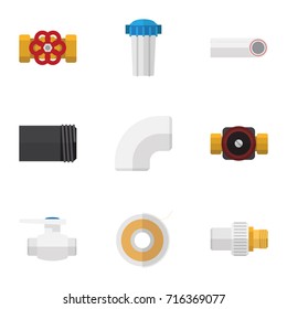 Flat Icon Industry Set Of Tube, Plastic, Roll And Other Vector Objects. Also Includes Connector, Teflon, Tube Elements.