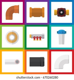 Flat Icon Industry Set Of Water Filter, Pipe, Tap And Other Vector Objects. Also Includes Filtration, Pipe, Tube Elements.