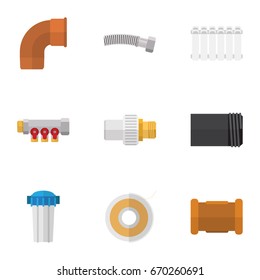 Flat Icon Industry Set Of Water Filter, Pipe, Radiator And Other Vector Objects. Also Includes Roll, Water, Filter Elements.