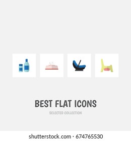Flat Icon Infant Set Of Pram, Toilet, Cream With Lotion And Other Vector Objects. Also Includes Lotion, Toilet, Cream Elements.