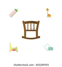 Flat Icon Infant Set Of Toy, Napkin, Toilet And Other Vector Objects. Also Includes Napkin, Potty, Tissue Elements.
