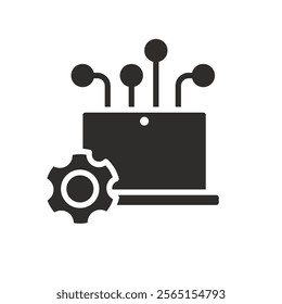 flat icon of information technology, laptop and gear, tech symbol, vector icons