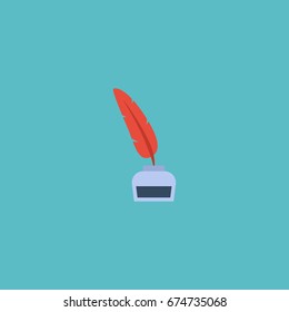 Flat Icon Inkwell With Pen Element. Vector Illustration Of Flat Icon Pencil Isolated On Clean Background. Can Be Used As Pen, Pencil And Inkwell Symbols.