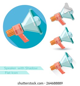 flat icon isolated megaphone or loudspeaker with oval  long shadow and folded corner