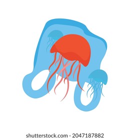 Flat icon with jelly fish caught in plastic bag vector illustration