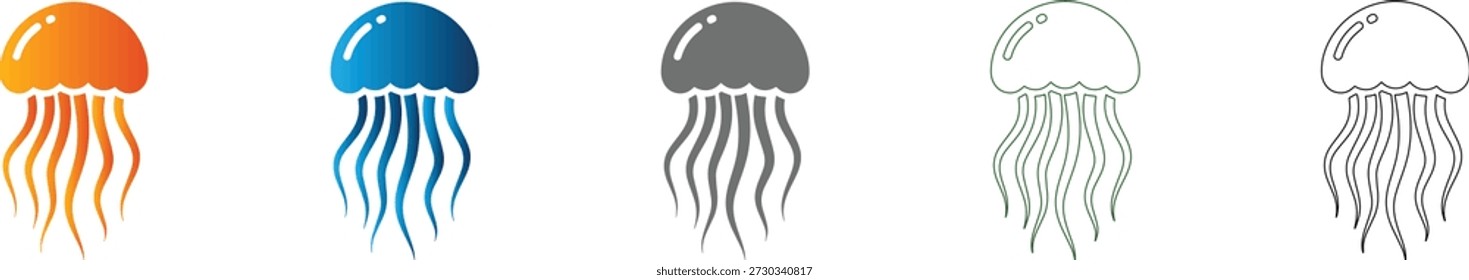 Ein flaches Symbol einer Qualle, Teil eines einheitlichen Symbolsatzes. Diese einfarbige schwarze Vektorgrafik ist einzeln auf weißem Hintergrund und zeigt eine einzige Meerestiere.