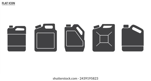 Icono plano de aceite de latas de Jerry. Icono del depósito de combustible. Gasolina , Icono de lata negro. Señales de gasolina. Símbolo de gasolina de coche. Industria automotriz. Ilustración del vector del icono del transporte en fondo transparente.