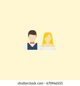 Flat Icon Just Married Element. Vector Illustration Of Flat Icon Couple Isolated On Clean Background. Can Be Used As Married, Wedding And Couple Symbols.
