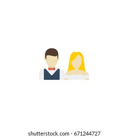 Flat Icon Just Married Element. Vector Illustration Of Flat Icon Couple Isolated On Clean Background. Can Be Used As Married, Wedding And Couple Symbols.