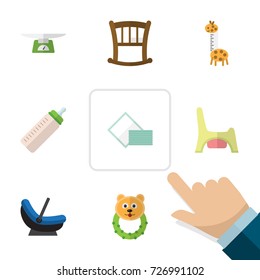 Flat Icon Kid Set Of Children Scales, Toy, Infant Cot And Other Vector Objects. Also Includes Tissue, Child, Potty Elements.