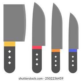 Icono plano de cuchillos de cocina conjunto aislado sobre fondo blanco.