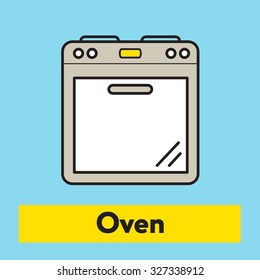 The flat icon of kitchen oven silhouette on the blue background