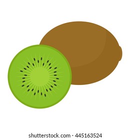 Flat icon kiwi and slice of kiwi. Vector illustration.