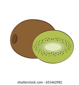 Flat icon kiwi and slice of kiwi. Vector illustration.